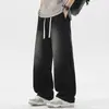 Jeans americanos de calle de pierna ancha desgastados azul claro para hombre, marca de tendencia cleanfit, con cordones, pantalones rectos holgados para estudiantes