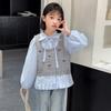 Conjunto de Ropa para Niñas, Nuevo Estilo Primavera y Otoño 2025, Camisa y Chaleco Estilo Coreano para Niñas Mayores, Elegante Conjunto de Tres Piezas de Otoño para Niños