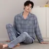 Pijamas de Algodón Puro de Venta Caliente para Hombre Primavera y Otoño Conjunto de Moda Casual Simple Holgado Talla Grande Solapa Manga Larga Ropa de Casa