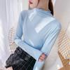 Novedad Cuello Alto Medio Color Sólido Ajustado Forro Polar Camiseta Base Cálida Manga Larga para Mujer 1226
