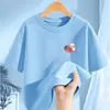 2122 # Camiseta de Algodão Puro Manga Curta Gola Redonda para Meninas Verão 2025 Nova Roupas Infantis Médias e Grandes Tops para Menininhas Bebê