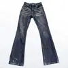 Jeans de marca moderna estilo americano transfronterizos con bigotes de gato lavados, teñido desgastado, pintura salpicada y corte ajustado
