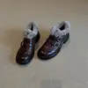 Sapatos Peludos de Tira Dupla Estilo Britânico de Nicho, Novo Estilo Outono e Inverno 2026, Sapatos de Couro com Forro de Lã, Sapatos de Salto Bloco de Salto Único, Sapatos de Algodão Femininos