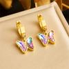 Moda transfronteriza nueva dulce niña gradiente mariposa diamante colgante acero inoxidable joyería collar pendientes joyería traje
