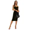 Moda Feminina Europeia e Americana 2026 Novo Vestido Slip de Veludo Mais Vendido com Cintura Recortada e Fenda, Vestido Francês de Comprimento Médio