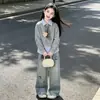Conjunto de Sudadera Falso de Dos Piezas Estilo Coreano para Niñas Otoño Nuevas Llegadas Niños Grandes Elegante Niña Estilo Escolar Jeans Conjunto de Dos Piezas