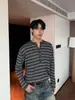 Directo del fabricante: Camiseta de punto de manga larga a rayas para hombre, de estilo americano moderno y corte relajado, un top versátil y casual estilo Henley