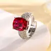 2024 nuevo anillo Huabi joyería cobre chapado en oro color simulación corindón tesoro rectangular temperamento femenino 10*12