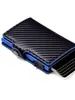 Nova Padrão de Carbono RFID Anti-roubo Escovado Liga de Alumínio Empurrador Lateral Teste Bolsa para Cartões Amazon Carteira Masculina Couro PU Retrô LOGO