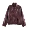 Chaqueta de Cuero para Mujer Estilo Europeo y Americano Exportación Transfronteriza Punto Caliente Nuevo Invierno Retro Calle Cuero Rugoso para Mujer