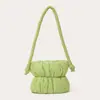 Bolsa de plumas com design único, bolsa balde acolchoada fashion para mulheres, bolsa acolchoada com algodão em tecido de nylon, bolsa de ombro plissada da moda