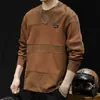 Camiseta masculina de manga comprida, marca da moda, corte solto, tamanho grande, novo modelo outono 2026, roupa íntima masculina, design patchwork listrado, color blocking, primavera e outono