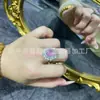 Anel de Calcedônia de Gelo Natural para Mulheres, Pedra Preciosa Cor de Jade Incrustada com Pedras Preciosas Prateadas, Anel de Ágata Transparente de Gelo Verde Imperial