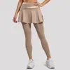 Pantalones de Yoga Juyitang de Dos Piezas Falsas Nuevos para Mujer, Color Combinado Casual Nude, Cintura Alta Levanta Glúteos, Pantalones Deportivos de Fitness