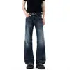 Jeans estilo retro americano com tachas decorativas, acabamento desgastado, unissex, coleção de outono, azul lavado, skinny perna reta, levemente flare