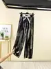 Calça de Perna Larga com Estampa de Tinta Feminina Verão Fina Guoxi Solta Emagrecimento Vertical Cintura Alta Casual Tie-Dye Reta