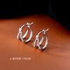 Brincos de Círculo Duplo Gone em Prata Esterlina s925 para Mulheres Simples Retro Cool Estilo Hong Kong Moda Fivela de Orelha Argola de Orelha Nova Moda