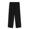 Pantalones Negros Mezclados de Cintura Alta de Pierna Ancha con Cordón y Buena Caída