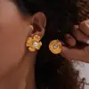 Brincos florais retrô franceses de nicho com incrustação de miçangas femininos pequenos estilo perfumado luxo leve aço titânio banhado a ouro joias atacado