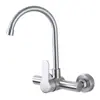 Grifo de Acero Inoxidable para Cocina y Balcón, Montado en Pared, para Agua Caliente y Fría, con Doble Agujero, Giratorio, Fregadero Dos en Uno para Lavar Verduras y Ropa
