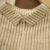 Camisa Retro de Algodón y Lino a Rayas Suelta de Algodón Cepillado Hombro Normal Estilo Commuter para Mujer Manga Larga Camisa Base