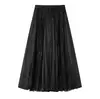 Falda midi plisada de retazos de encaje y terciopelo retro para mujer, nueva de otoño/invierno, de cintura alta, adelgazante, fluida y larga
