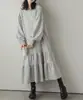 Vestido sudadera de longitud media, holgado, para primavera/otoño, de fabricación japonesa, con dobladillo fruncido, mangas largas y longitud por encima de la rodilla para mujer