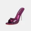 Sandalias de moda de punta abierta con suela roja transparente, súper vendidas transfronterizas para uso en exteriores, sandalias de tacón alto de punta para mujer, fabricante