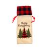 Funda de lino creativa para botella de vino con adornos navideños, funda de vino con flores rojas, funda de botella de vino a cuadros para coche, funda de vino tinto
