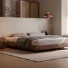 Cama Suspensa Toda em Madeira Maciça Sem Cabeceira para Apartamentos Pequenos, Quarto Estilo Wabi-Sabi, Cama de Casal Tatami em Carvalho, Cama Plataforma