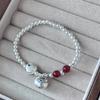 Pulsera Fu regordeta de plata pura 999 combinación roja pulsera apilada hecha a mano cuerda roja pulsera para amigas B6390