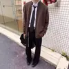 Suéter vintage de outono e inverno com gola alta parcial para homens, cardigã de tricô estilo old money, jaqueta casual cleanfit com vibe descontraída