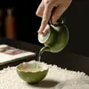 Bule de Chá Cerâmico para Casa com Ilha de Flores Pintadas à Mão, Mandarim Verde Pequeno das Dinastias Tang e Song, Conjunto de Chá Kung Fu com Filtro de Furo Esférico, Bule Portátil Estilo Antigo