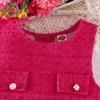 Traje de Otoño e Invierno Estilo Xiaoxiang 2024 para Niñas Conjunto de Tres Piezas: Top de Manga Larga Chaleco Vestido Plisado Bolso