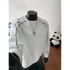 Moletom de gola redonda com caimento solto para homens, estilo americano, manga longa, marca da moda, top base tipo camiseta resistente com rebites, camada interna branca de outono