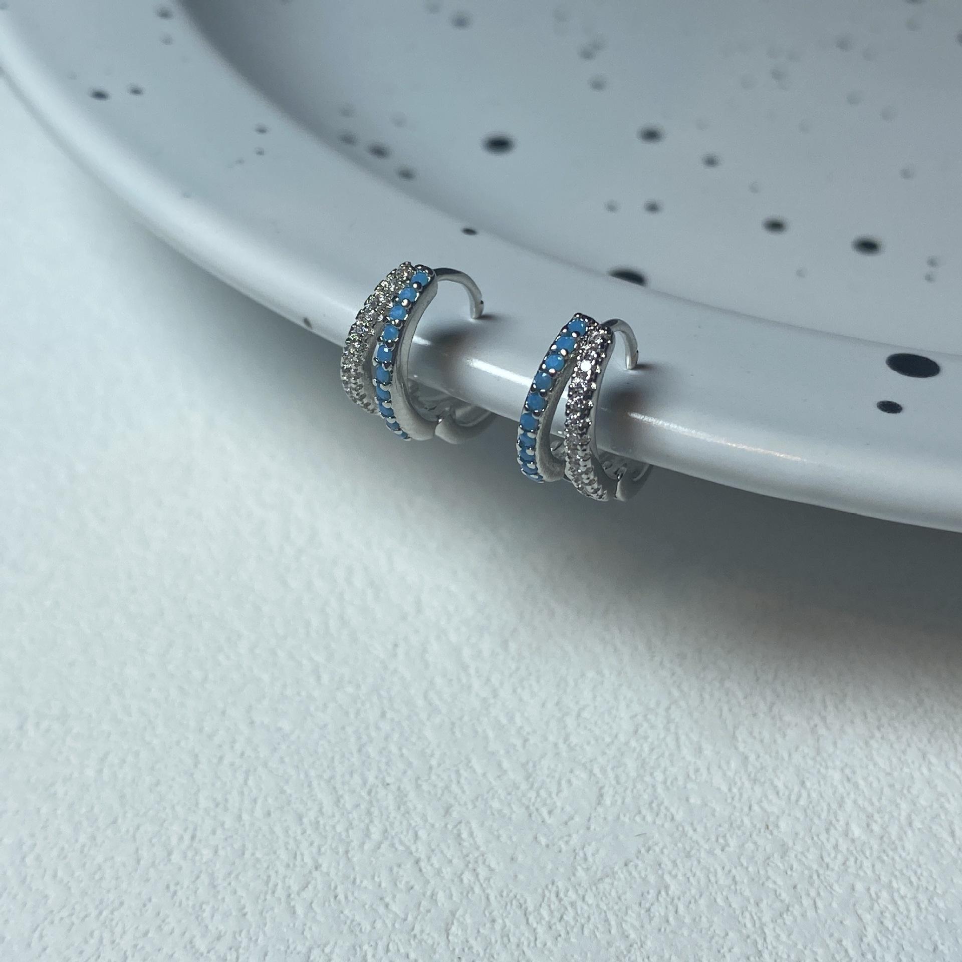 R316#双层蓝色耳扣