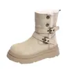 Botas de nieve botas de mujer cálidas de algodón botas cortas 2026 hebilla invierno dos usos moda suela gruesa casual adelgazante