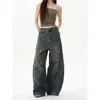 Jeans vintage de lavagem de alta qualidade para homens, perna larga, estiloso e com caimento solto, estilo hip-hop, levemente flare, design de perna curva, calça comprida masculina