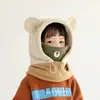 Chapéu Quente de Animal de Desenho Animado Infantil Outono Inverno Proteção de Orelha Gola de Pescoço Chapéu Integrado À Prova de Vento Proteção Contra Frio Bonito Chapéu Pulôver