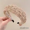 Diadema Boho de Lino Tejido con Calados y Ala Ancha para Mujeres para Sostener el Cabello y Lavarse la Cara, Accesorios para el Cabello para Fotos de Viaje de Vacaciones