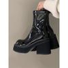 Botas impermeables de plataforma brillantes cortas y finas otoño e invierno plataforma de tacón grueso nuevo tacón grueso elástico aumentado botas martin negras para mujer