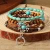 Pulseira Árvore da Paz Estilo Europeu e Americano Transfronteiriça Conjunto de Várias Peças Pulseira de Contas de Madeira Vintage Simples Masculina Empilhável Personalizada