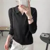 Suéter feminino de lã fina com lapela e botões, macio para primavera e outono, simples, delicado, liso e elegante, top de tricô para o trabalho