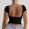 Kaikuo Transfronterizo Primavera/Verano 2026 Amazon Color Sólido Cuello Redondo Espalda Descubierta Manga Corta Sexy Ajustado Y2K Top Camiseta Ropa de Mujer