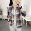 Camisa xadrez feminina de manga comprida, nova, estilo coreano, retrô, estilo Hong Kong, camisa básica, tamanho grande, primavera e outono, casual, casaco de uso único