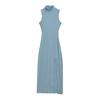 Vestido de Tirantes con Cuello Alto Medio para Mujer Joven Verano 2025 Manga Corta Nuevo Ajustado Elástico Abertura Lateral Falda de Cadera