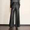 Pantalones auténticos de cuero genuino Haining para mujer, nuevos pantalones largos casuales de pierna ancha estilo coreano de piel de oveja para primavera/otoño, modernos