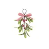Decoração suspensa de visco artificial flocado best-seller transfronteiriço, atacado da fábrica de origem, cabide de porta de Natal com laço de frutas vermelhas