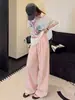 Calça larga xadrez casual preguiçosa para mulheres, fina de verão, versátil, cintura alta, perna reta, solta, modeladora, com caimento, calça comprida