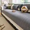 Almofada de sofá em chenille de algodão e linho, adequada para todas as estações, com design fixo e antiderrapante, oferecendo uma sensação luxuosa e de alta qualidade; tecido para capa de sofá atacado